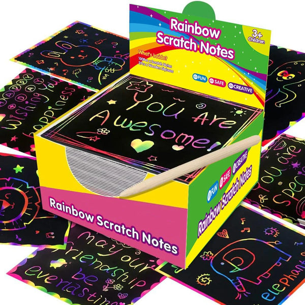 100 Pcs Rainbow Scratch Paper Art Notes - Crafts for Kids Ages 4-8, Classroom Prizes, 1st 2nd 3rd Grade School Activity Bulk, End of Year Student Gifts from Teacher, Birthday Gifts for Boys Girls, Christmas Gift