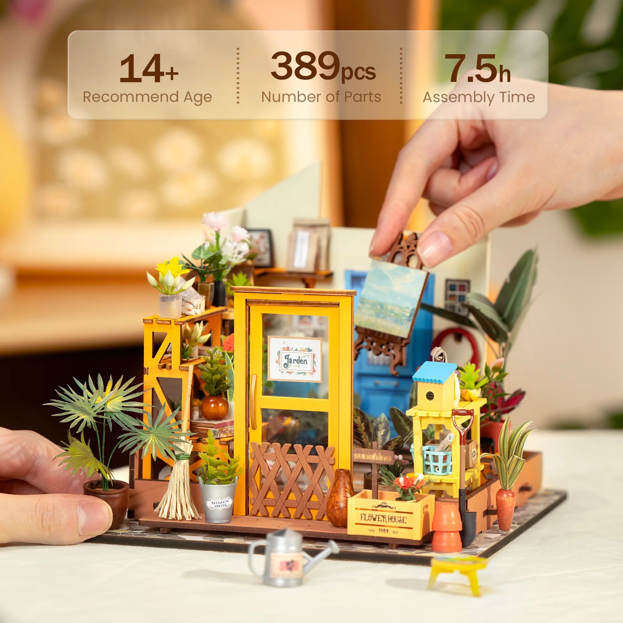 Rolife Wooden 3D Puzzle Cathy's Greenhouse DIY Miniature House Kit Mini Dollhouse Model Building Kit with LED Light for Home Decor Holiday Gift for Adults Teens