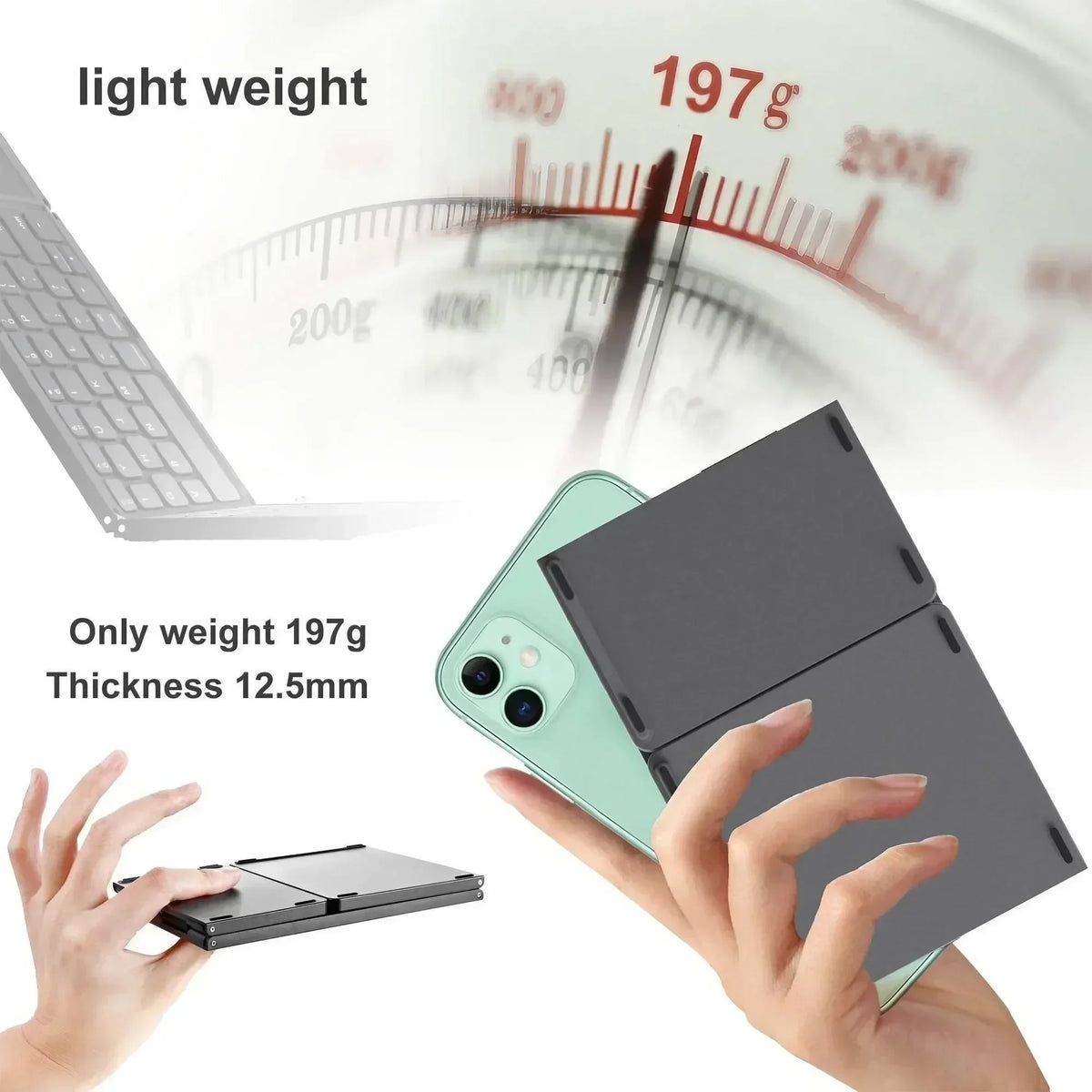 Foldable Bluetooth Keyboard Portable Mini Wireless Keyboard with Touchpad Compact Pocket Size Design for Android Windows PC iOS Tablet Smartphone Laptop Office Travel Home Typing and Mobile Work Rechargeable Lightweight Keybo