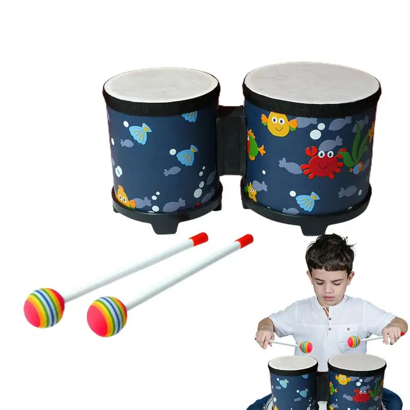 Kids Bongo Drums Cute Hand Drum Musical Toy Hand Drum Hand-Crafted Drum With 2 Colorful Drumsticks Musical Instruments For Kids