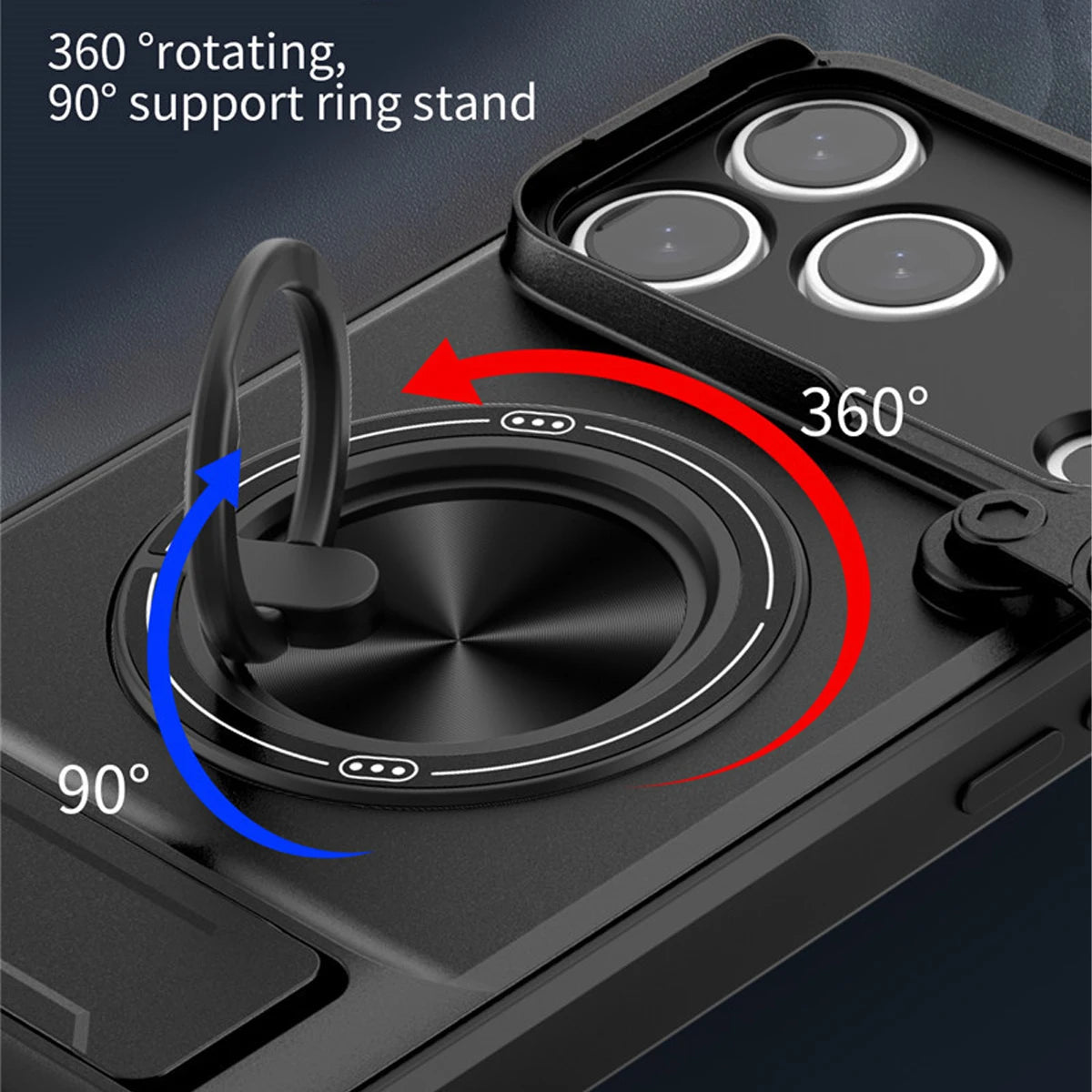 Magnetic Bracket Phone Case, Sliding Camera Lens Cover for Privacy Protection, 360° Rotatable Ring Kickstand, Anti-Slip Shockproof Full-Body Protective Case, Compatible with iPhone 18/17/16/15/14/13/12/11/Air/Pro Max/Plus