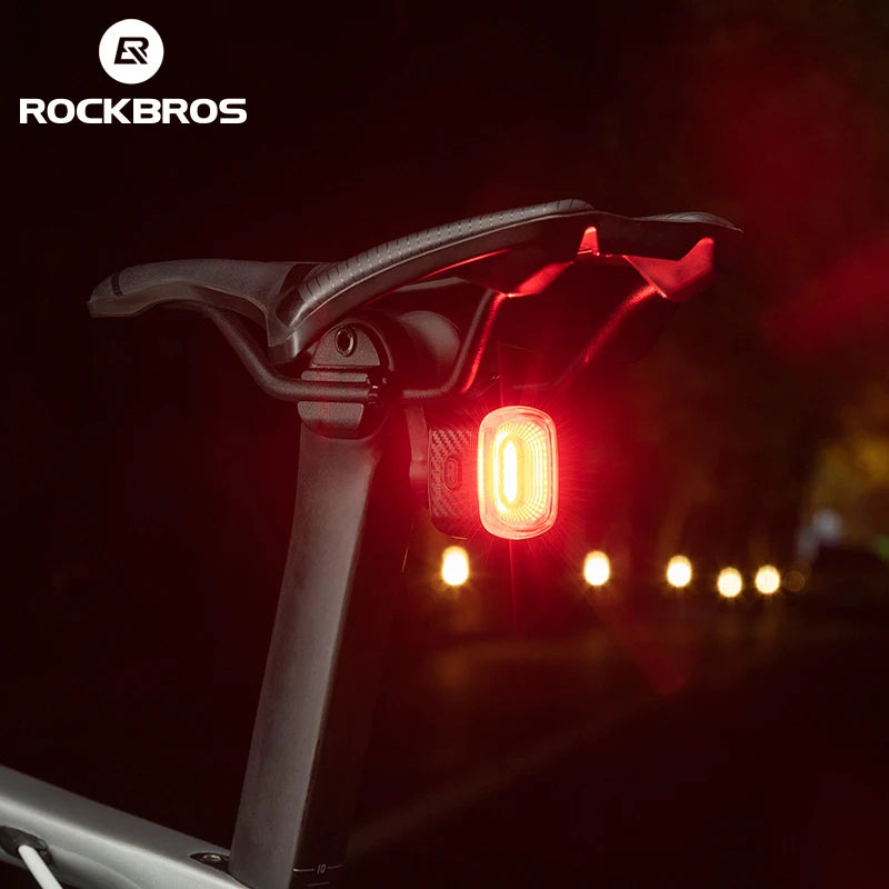 ROCKBROS Bike Light Smart Bicycle Rear Light Auto Brake Sensing IPX6 Waterproof Cycling Tail Lamp LED Type-C Charging Safety Bike Taillight