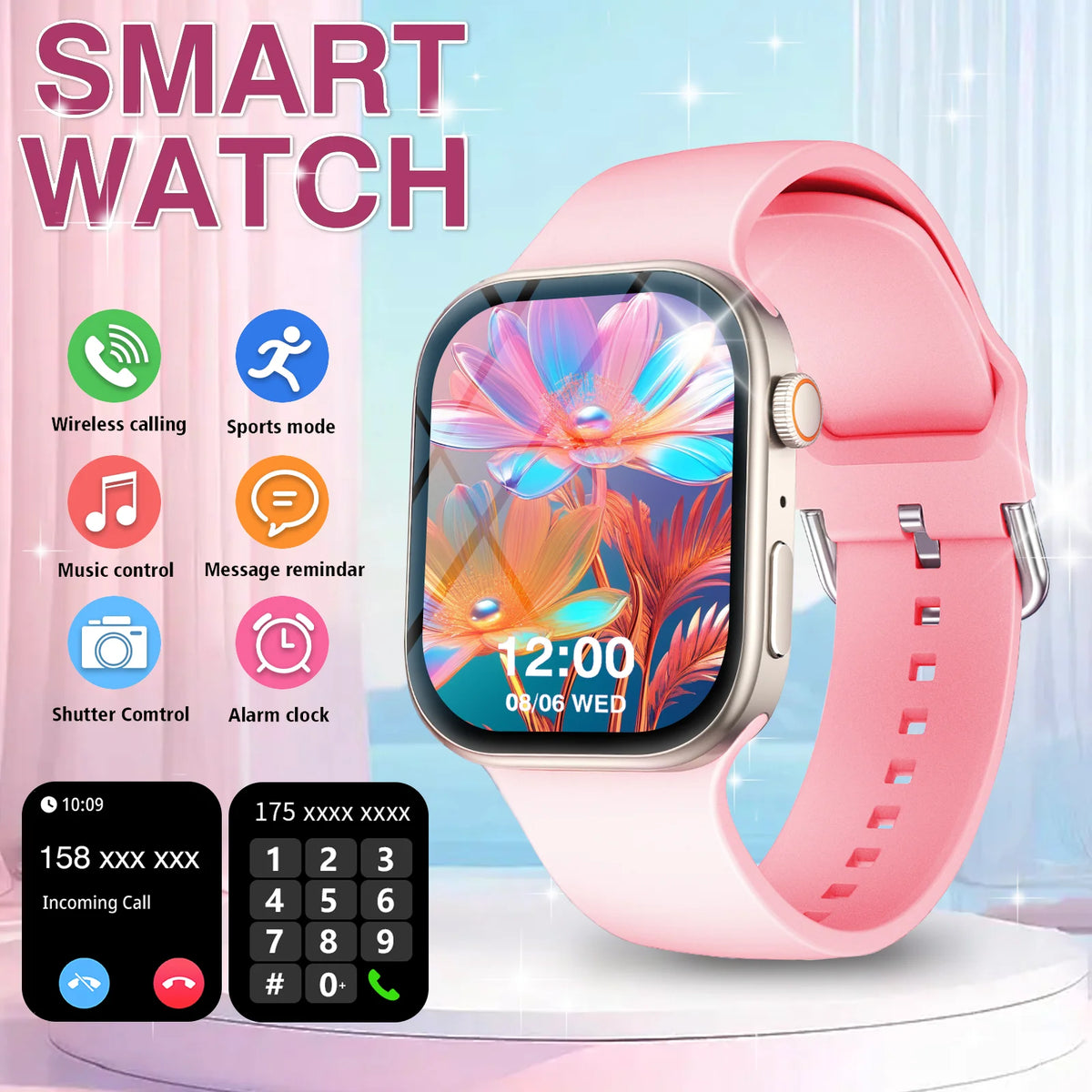 Smart Watch Bluetooth Call Message Display Fitness Monitoring Bracelet Christmas Gift Suitable for Android iPhone