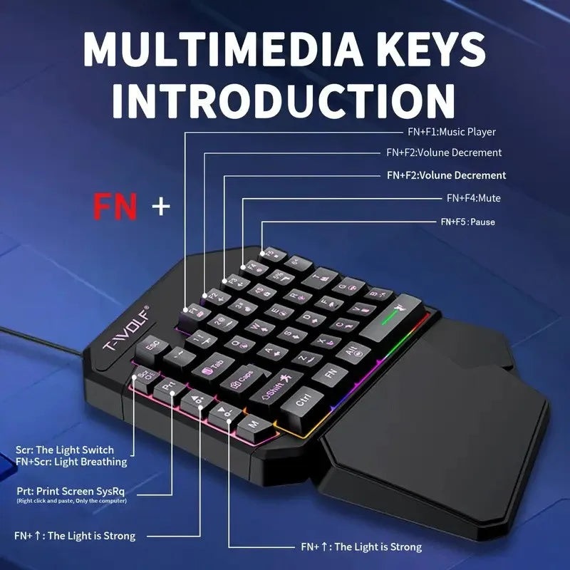 FocusOnPC TF900 2-in-1 Mobile Gaming Converter Combo, One Hand Keyboard & Mouse Kit for PUBG Mobile & Other Smartphone Mobile Games  RGB Wired Gaming Keyboard Mouse Combo