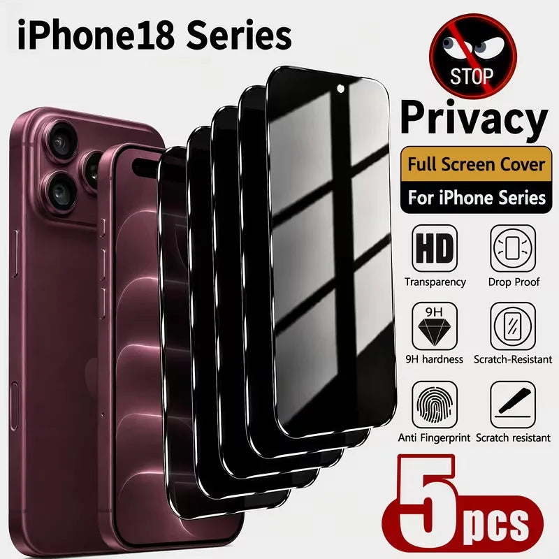 5-Pack Full-Screen Privacy Protection Steel Tempered Glass Film for iPhone Duo Ultra Fold 18 18 Pro Max 18 Pro 9H Hardness Anti-Fingerprint for Public Transport Office Metro