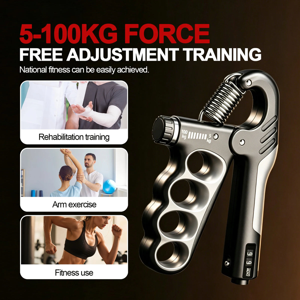 Adjustable Hand Grip Strengthener Trainer with Electronic Counter, Grip Strength Training Tool 5-100KG, Forearm Wrist Exerciser, Finger Exercise Equipment for Men Women Fitness, Bodybuilding, Climbing, Golf, Tennis, Rehabilit