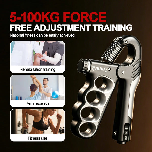 Adjustable Hand Grip Strengthener Trainer with Electronic Counter, Grip Strength Training Tool 5-100KG, Forearm Wrist Exerciser, Finger Exercise Equipment for Men Women Fitness, Bodybuilding, Climbing, Golf, Tennis, Rehabilit
