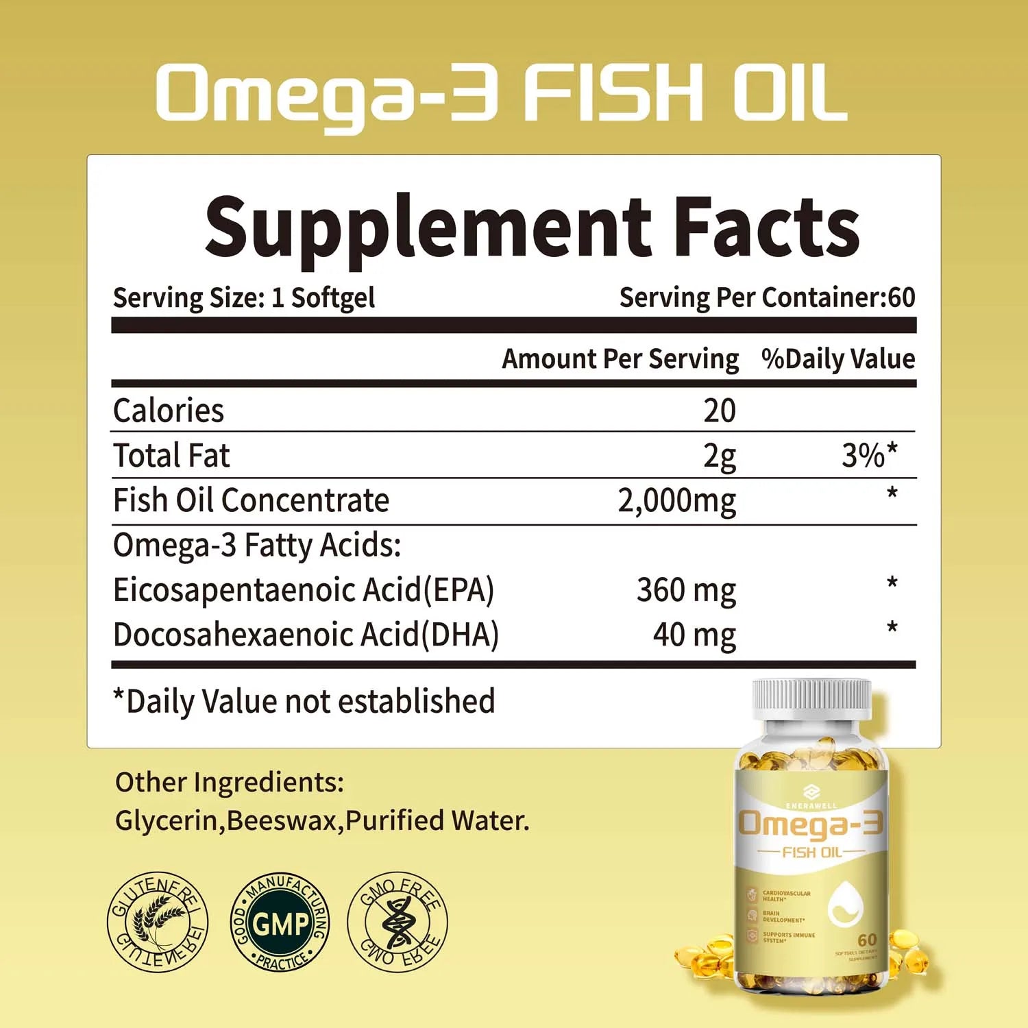 Omega 3 Fish Oil - Rich in EPA+DHA, Supports Joint, Brain and Eye Health, Enhances Immune Function, and Antioxidant