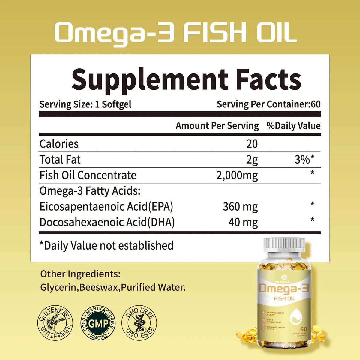 Omega 3 Fish Oil - Rich in EPA+DHA, Supports Joint, Brain and Eye Health, Enhances Immune Function, and Antioxidant
