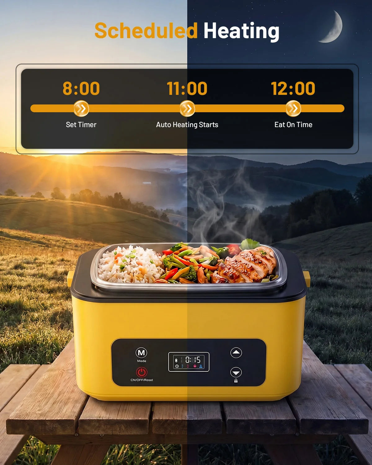 TaskStar Electric Lunch Box 1.2L Cordless Food Warmer with Timer & Custom Heated, Cold Reheat Portable Bento Box for Outdoor Camping Office School, Usable As Phone Power Bank