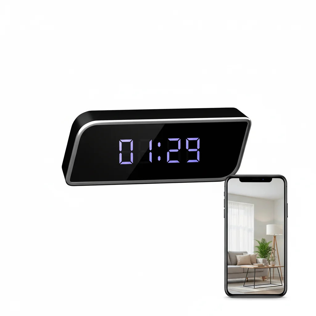 1080P HD Clock Camera Wireless WiFi Mini Recorder With Night Vision Motion Detection Real Time Remote View Multifunctional Indoor Desktop Time Display Video Cam For Home Bedroom Office Safety Monitoring