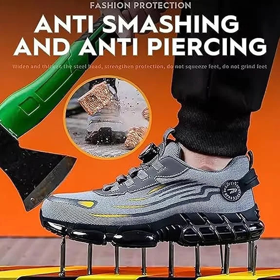 Men's Rotating Button Steel Toe Anti-Puncture Non-Slip Work Shoes Lightweight Breathable Safety Boots for Men