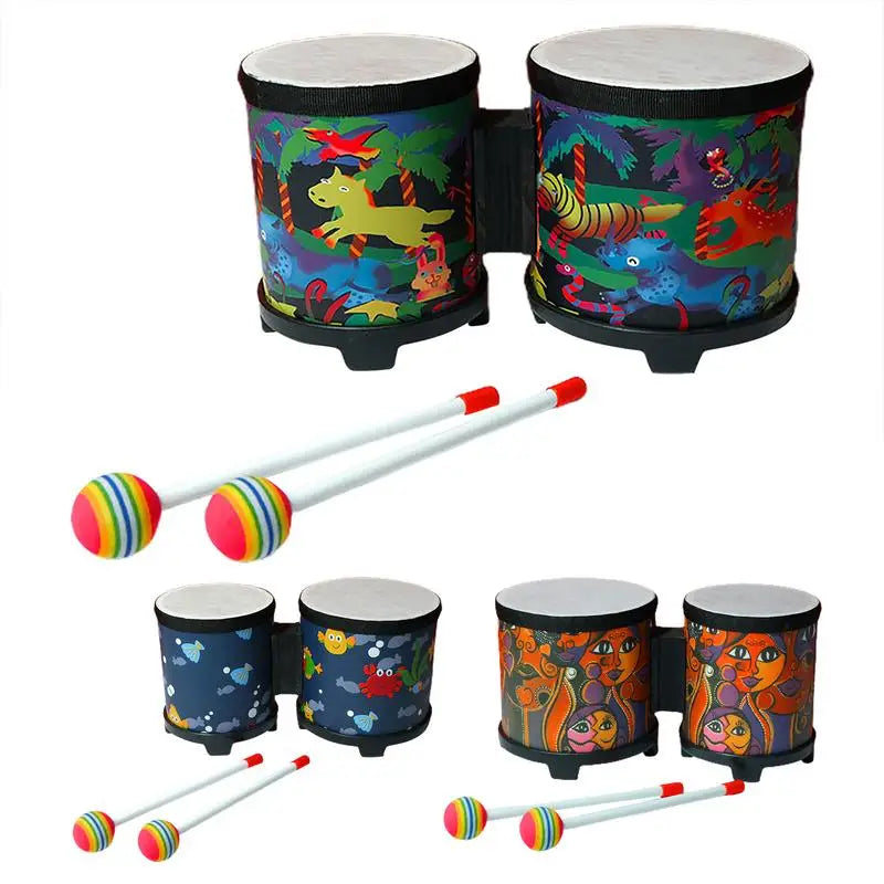 Kids Bongo Drums Cute Hand Drum Musical Toy Hand Drum Hand-Crafted Drum With 2 Colorful Drumsticks Musical Instruments For Kids