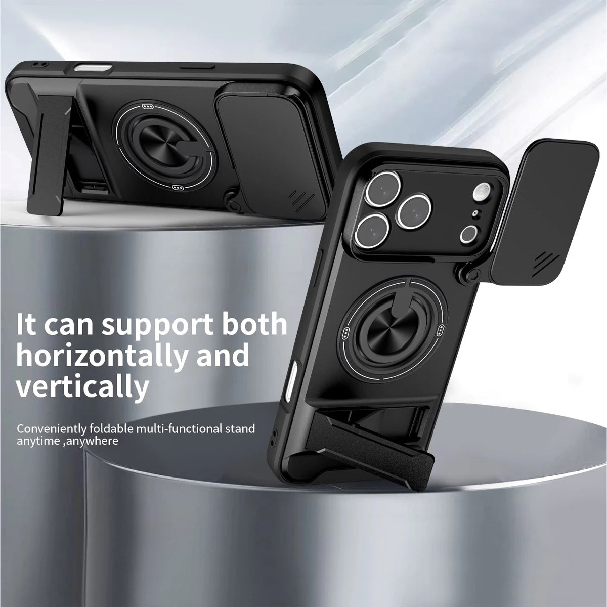 Magnetic Bracket Phone Case, Sliding Camera Lens Cover for Privacy Protection, 360° Rotatable Ring Kickstand, Anti-Slip Shockproof Full-Body Protective Case, Compatible with iPhone 18/17/16/15/14/13/12/11/Air/Pro Max/Plus