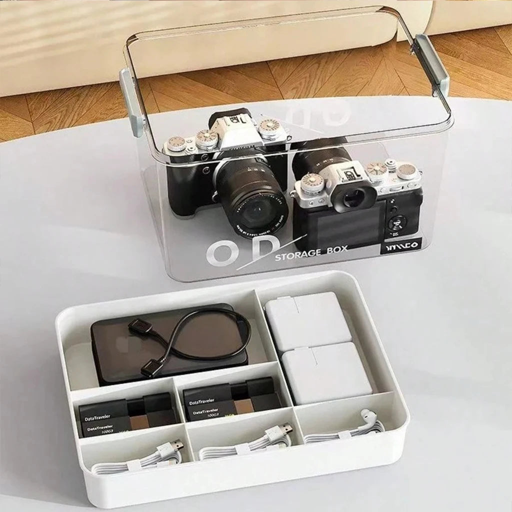 Multifunctional Storage Box Large Capacity Desktop Organizer Transparent Dustproof Container with Handle for Medicine Cosmetics Jewelry Stationery Home Office Drawer