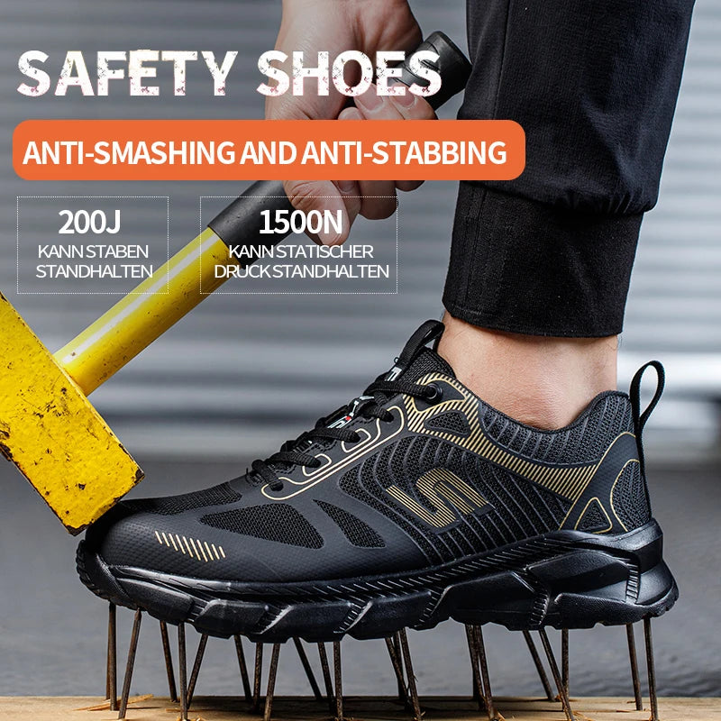 Steel Toe Safety Work Shoes for Men Women, Lightweight Breathable Non‑Slip Work Sneakers, Anti‑Smash Anti‑Puncture Protective Footwear, Wear‑Resistant Comfort Industrial Safety Boots for Warehouse Construction Factory
