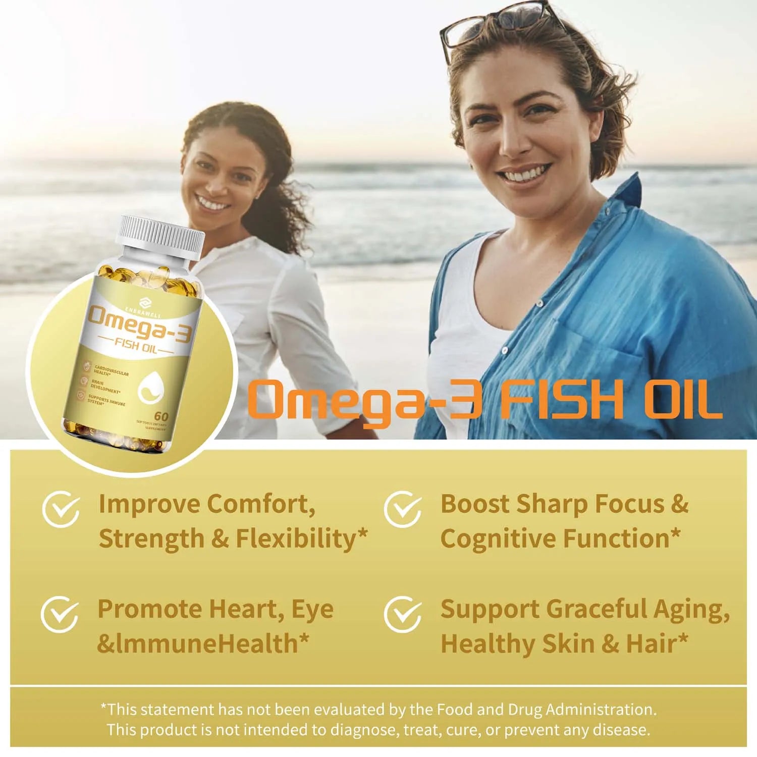 Omega 3 Fish Oil - Rich in EPA+DHA, Supports Joint, Brain and Eye Health, Enhances Immune Function, and Antioxidant