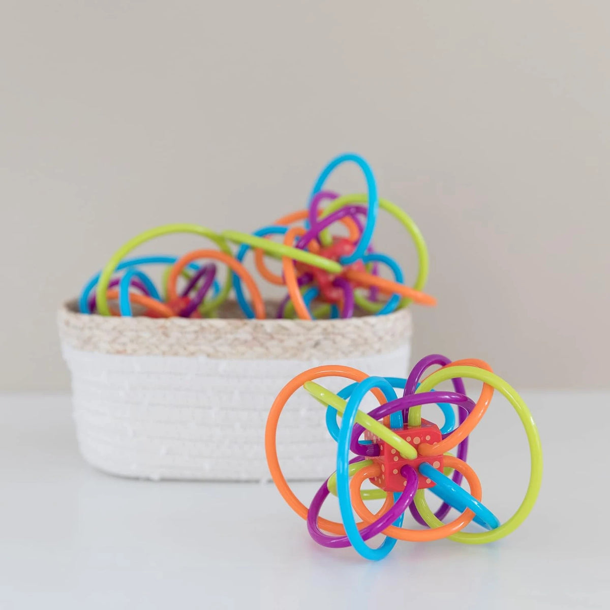 Toy Winkel Rattle & Sensory Teether Toy, Blue/Green/Orange, 5 Inch x 4 Inch x 3.5 Inch