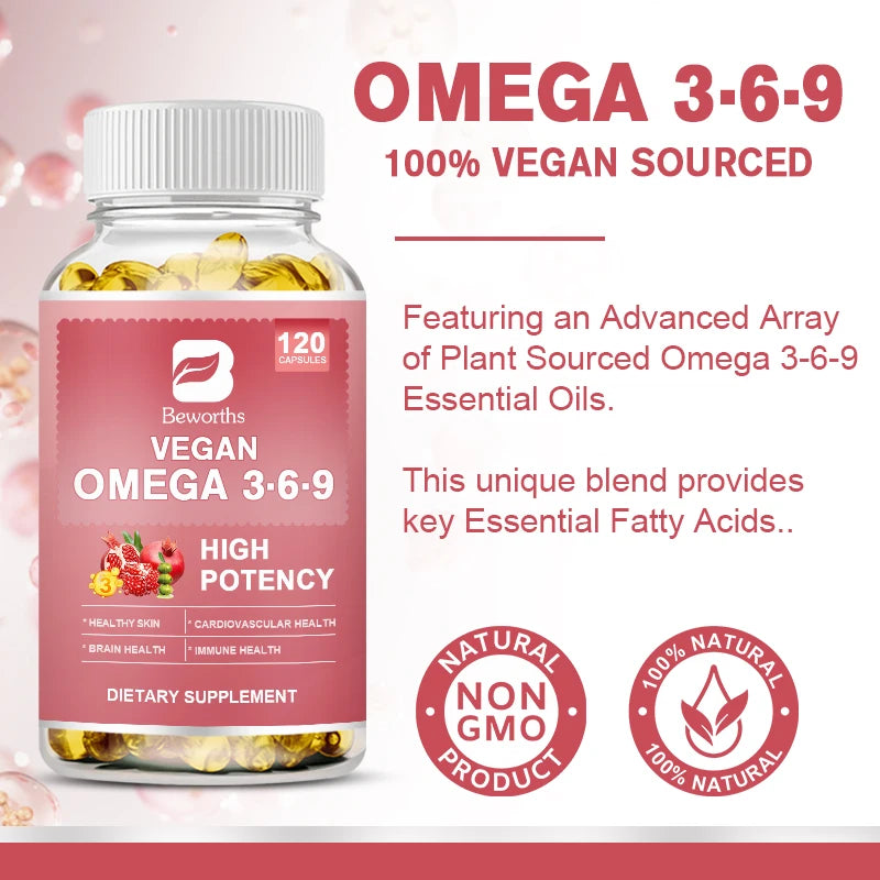 BEWORTHS Omega 3，6，9 Capsules rich in Fatty Acids Support Immune Health, Brain, Skin and Cardiovascular Health