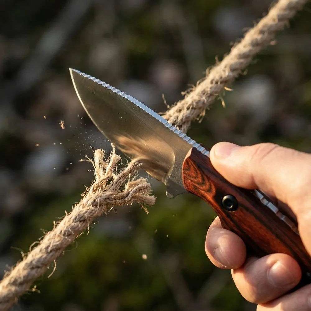 BM 15017 Classic Fixed Blade Knife - 8Cr13MoV Steel, Wooden Handle, Lightweight Unisex Outdoor Practical Tool, Hiking Gear for Camping & Everyday Carry with Leather Sheath, Gear, Camping Knives, Outdoor Camping Knives