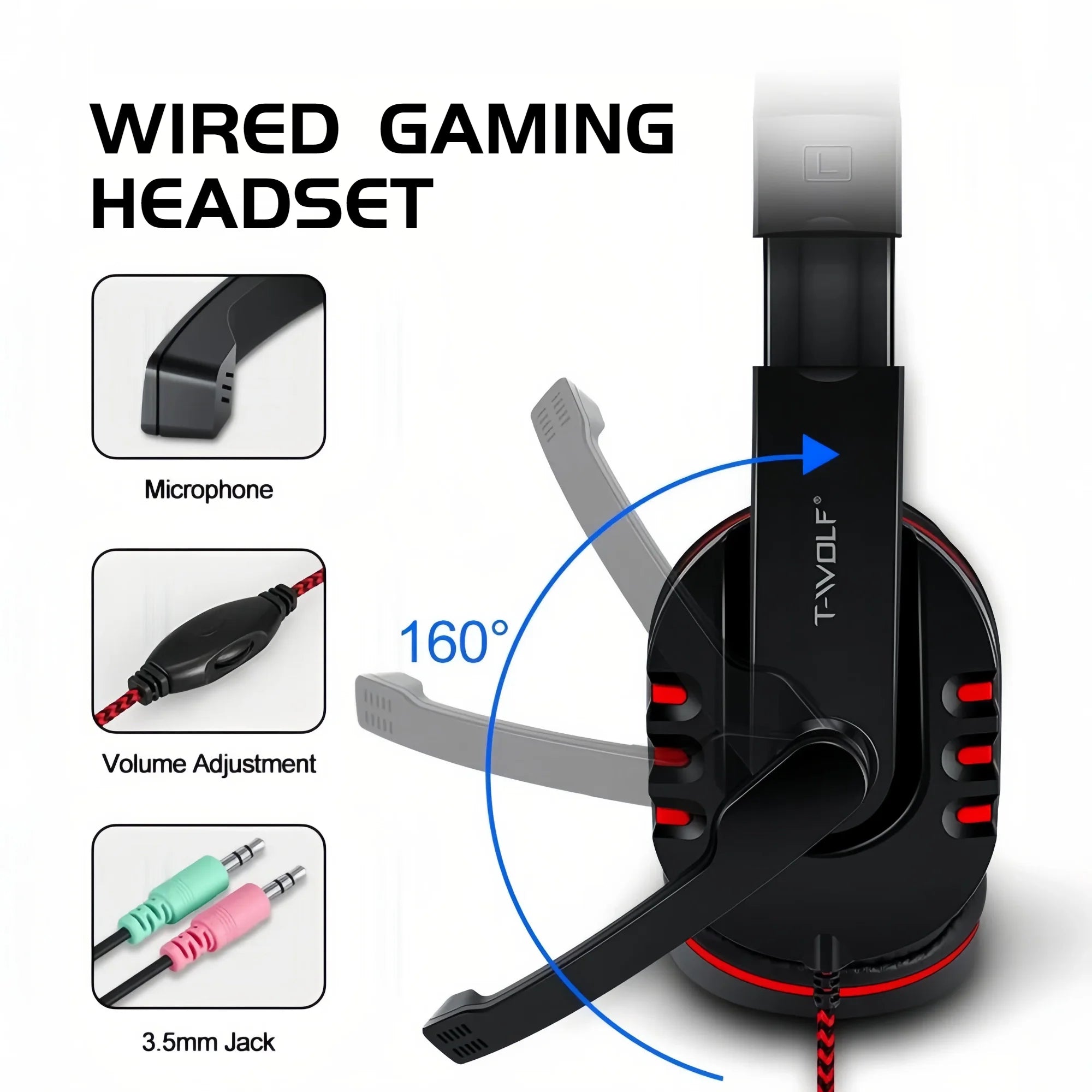 T-WOLF 4 in 1 Gaming Combo Set RGB Keyboard Mouse Headset Large Mousepad Wired USB Rainbow LED Back to School PC Gamer Kit for Desktop Laptop