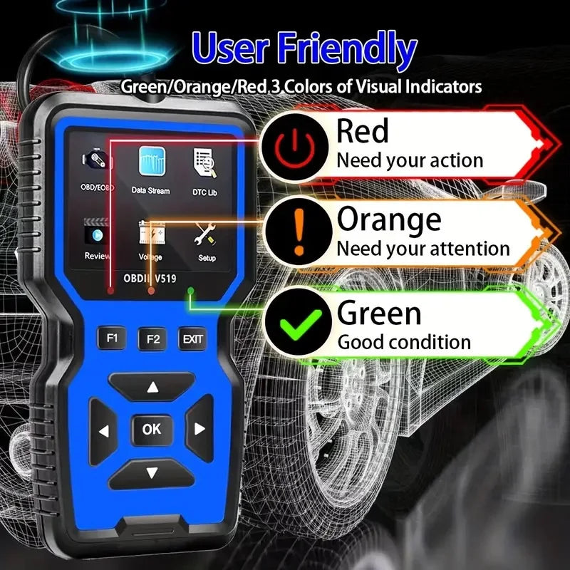 V519 Car Diagnostic Scanner Tool Automotive OBD2 Scanner for Engine Health Check with Color Screen