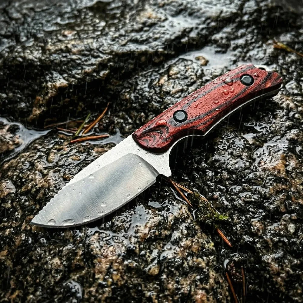 BM 15017 Classic Fixed Blade Knife - 8Cr13MoV Steel, Wooden Handle, Lightweight Unisex Outdoor Practical Tool, Hiking Gear for Camping & Everyday Carry with Leather Sheath, Gear, Camping Knives, Outdoor Camping Knives