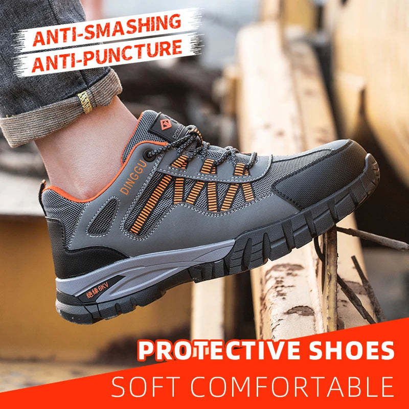 Safety Work Boots Steel Toe Anti-smash Anti-puncture Indestructible Work Shoes for Men Women, Lightweight Breathable Non-slip Wear Resistant Rubber Sole Industrial Construction Protective Footwear, Shock Absorbing Comfort Ins