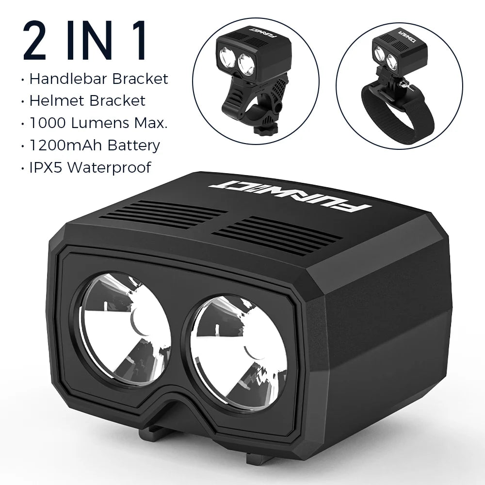 FUNWICT Bike Helmet Light 1000 Lums Waterproof Flashlight Bicycle Headlight USB Charging LED Front Lamp MTB Road Bike Night Safety Cycling Accessories
