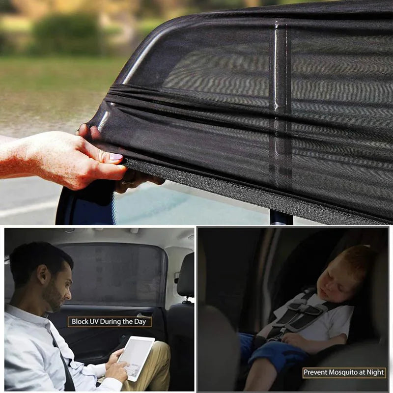 2pcs Car Rear Side Window Sunshade UV Protect Shield Mesh Prevent Mosquito Sunshine Privacy Protection Foldable Curtain
