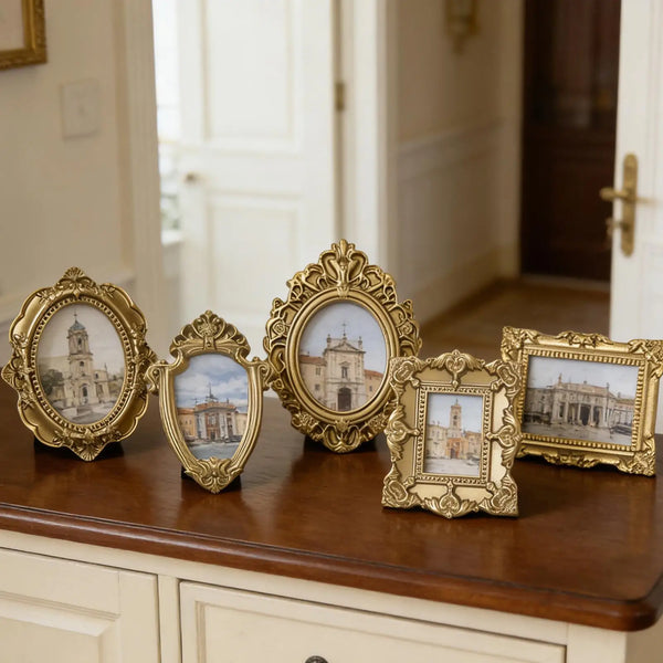 Miniature Picture Frames 5 Pcs Vintage Resin Small Photo Holders for Wall Table Decor Dollhouse Crafts Jewelry Display Gift Idea