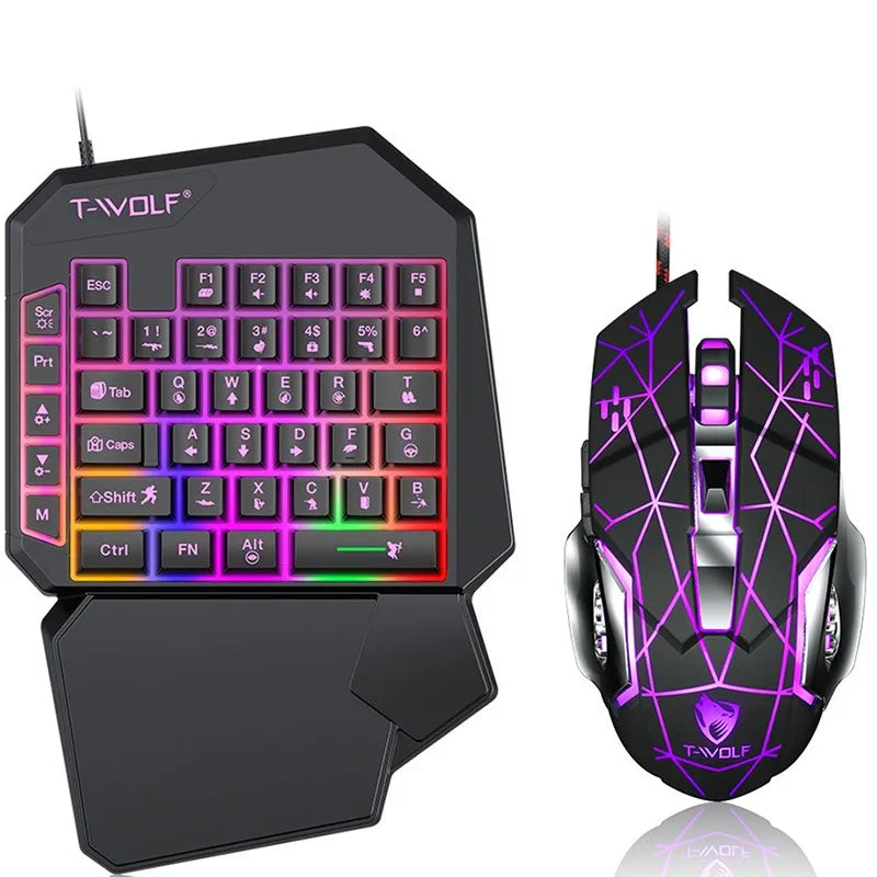 FocusOnPC TF900 2-in-1 Mobile Gaming Converter Combo, One Hand Keyboard & Mouse Kit for PUBG Mobile & Other Smartphone Mobile Games  RGB Wired Gaming Keyboard Mouse Combo
