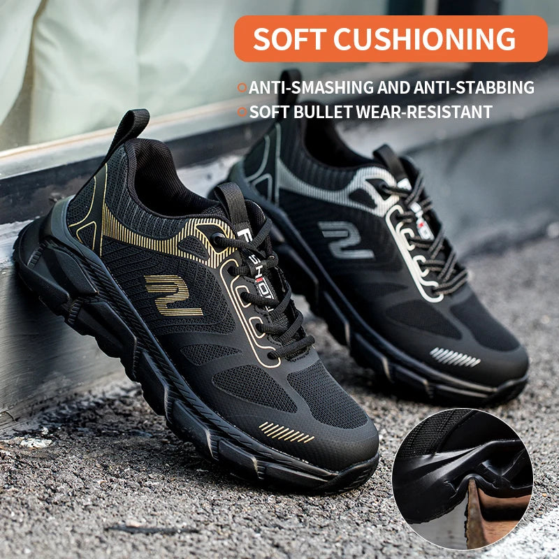Steel Toe Safety Work Shoes for Men Women, Lightweight Breathable Non‑Slip Work Sneakers, Anti‑Smash Anti‑Puncture Protective Footwear, Wear‑Resistant Comfort Industrial Safety Boots for Warehouse Construction Factory