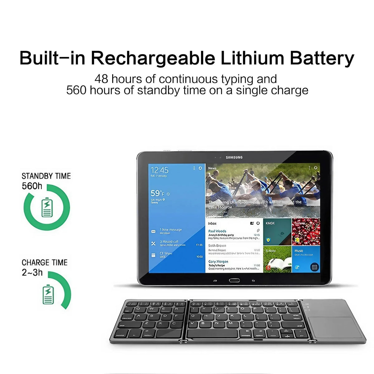 Foldable Bluetooth Keyboard Portable Mini Wireless Keyboard with Touchpad Compact Pocket Size Design for Android Windows PC iOS Tablet Smartphone Laptop Office Travel Home Typing and Mobile Work Rechargeable Lightweight Keybo