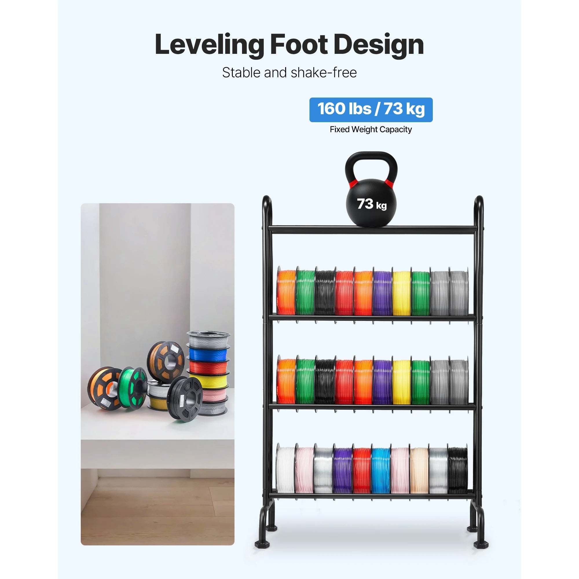 SucceBuy 4 Tier 3D Printer Filament Rolling Filament Spool Storage Rack with Wheels for Office Workshop 3D Printing Station