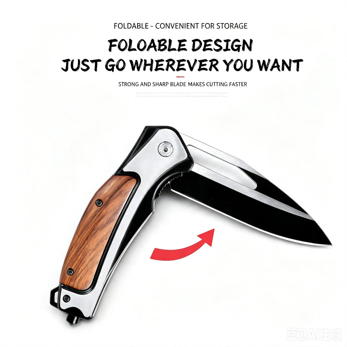 Manual Folding Pocket Knife, Wood Grain Handle Stainless Steel Two‑Tone Blade, EDC Utility Knife for Outdoor Camping Hiking Survival Daily Cutting