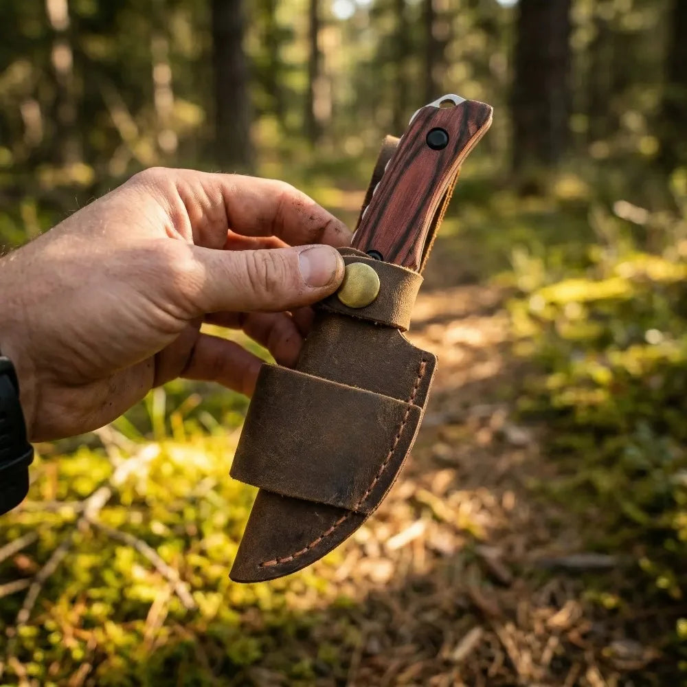 BM 15017 Classic Fixed Blade Knife - 8Cr13MoV Steel, Wooden Handle, Lightweight Unisex Outdoor Practical Tool, Hiking Gear for Camping & Everyday Carry with Leather Sheath, Gear, Camping Knives, Outdoor Camping Knives