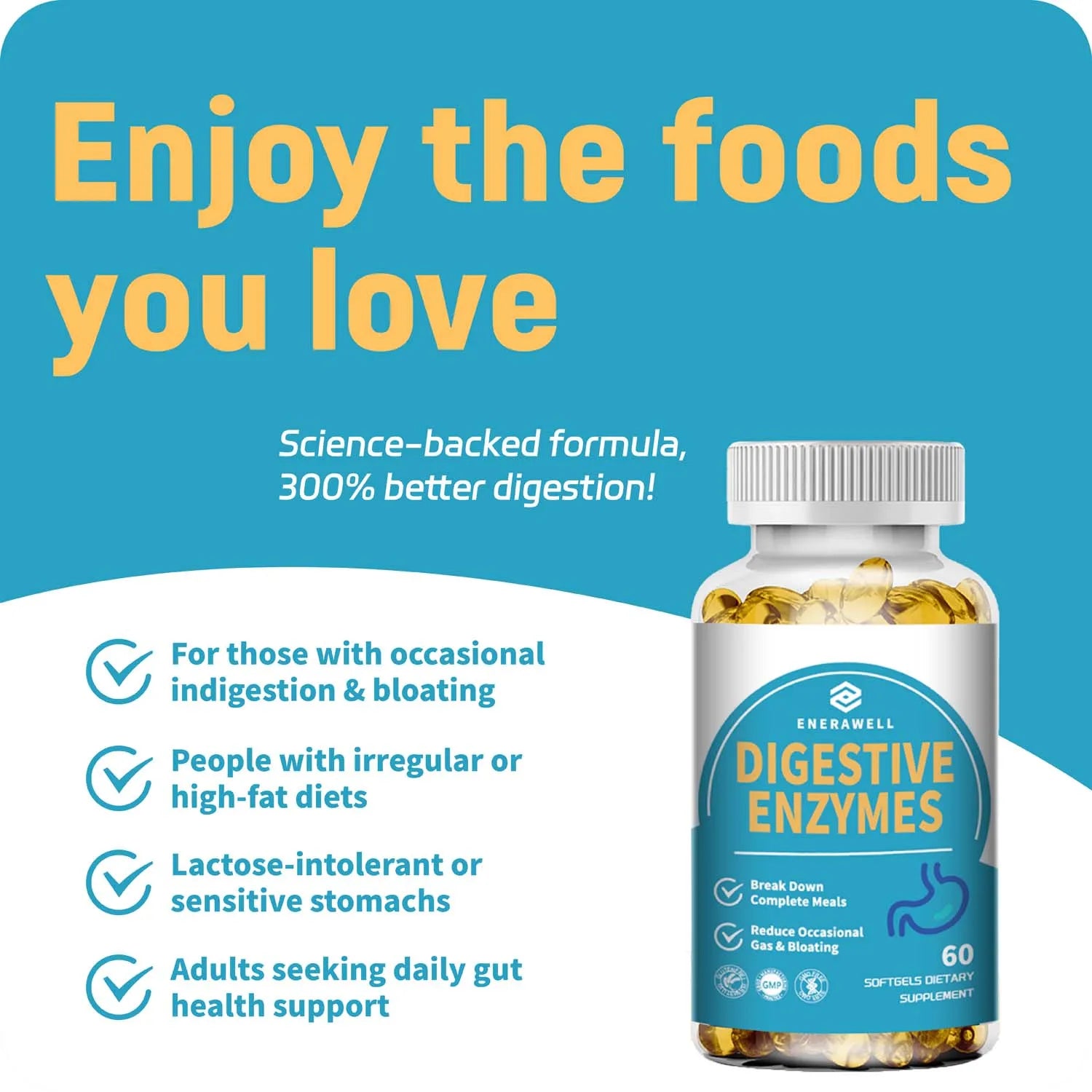 Digestive Enzymes Supplement - Digestion and Intestinal Health for Adults Men and Women, Promotes Nutrient Absorption