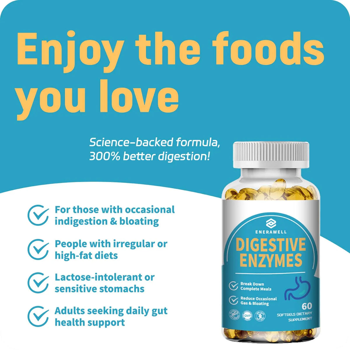 Digestive Enzymes Supplement - Digestion and Intestinal Health for Adults Men and Women, Promotes Nutrient Absorption