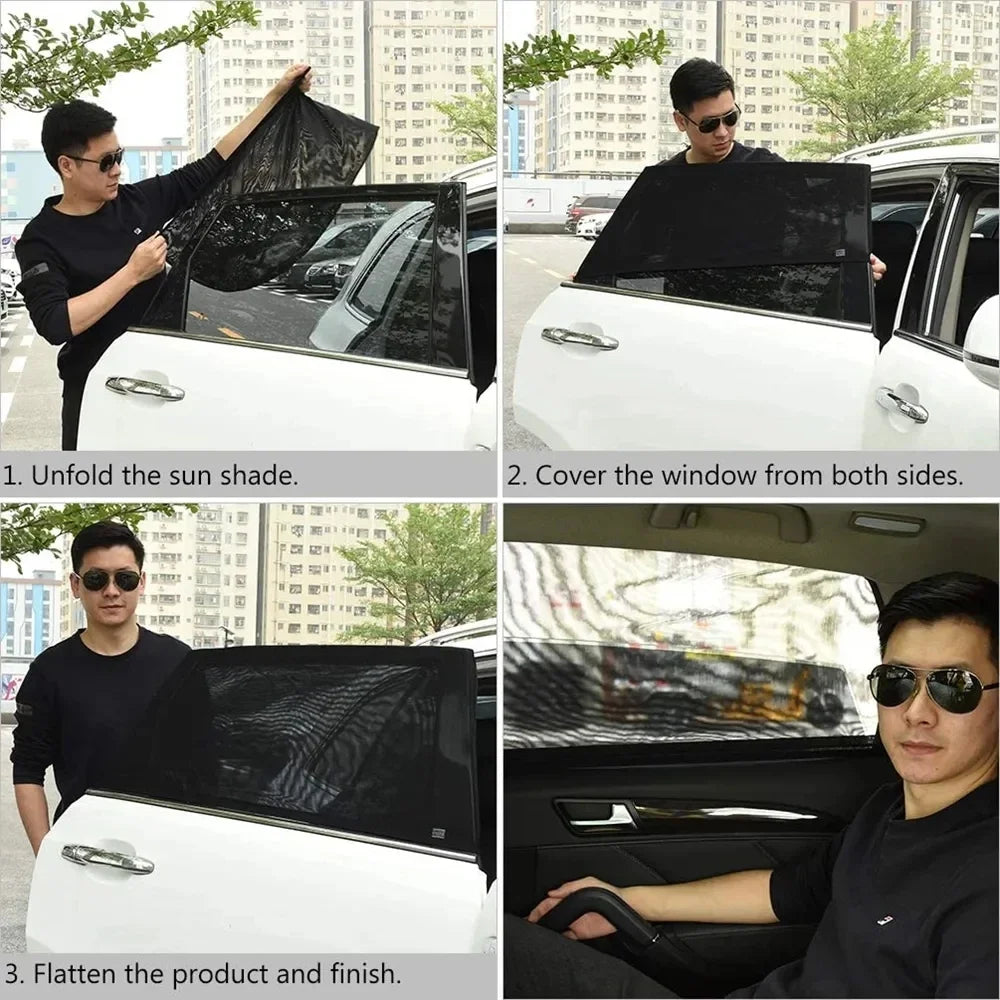 2pcs Car Rear Side Window Sunshade UV Protect Shield Mesh Prevent Mosquito Sunshine Privacy Protection Foldable Curtain