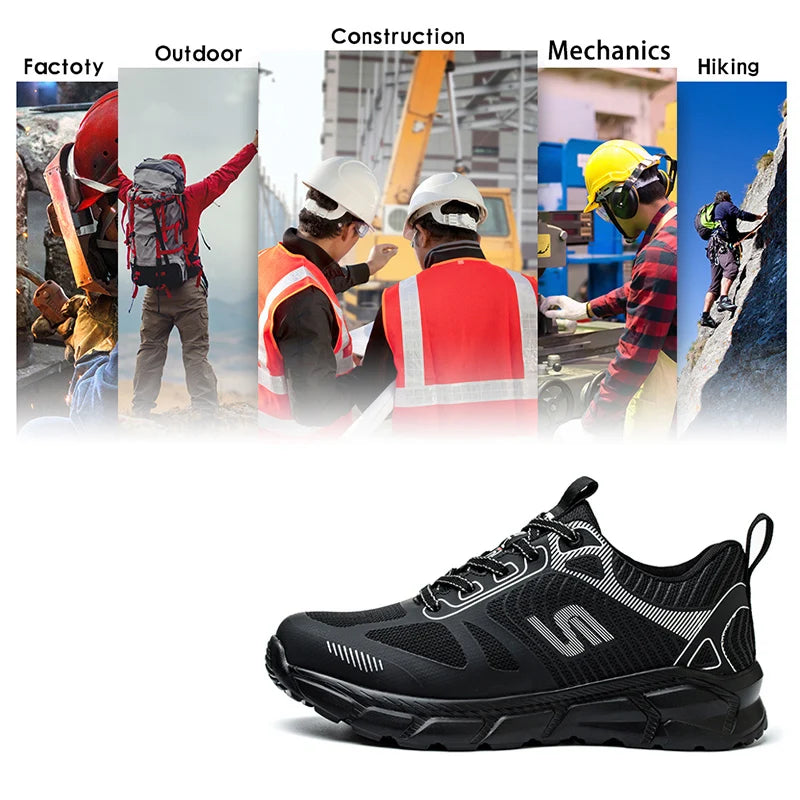 Steel Toe Safety Work Shoes for Men Women, Lightweight Breathable Non‑Slip Work Sneakers, Anti‑Smash Anti‑Puncture Protective Footwear, Wear‑Resistant Comfort Industrial Safety Boots for Warehouse Construction Factory