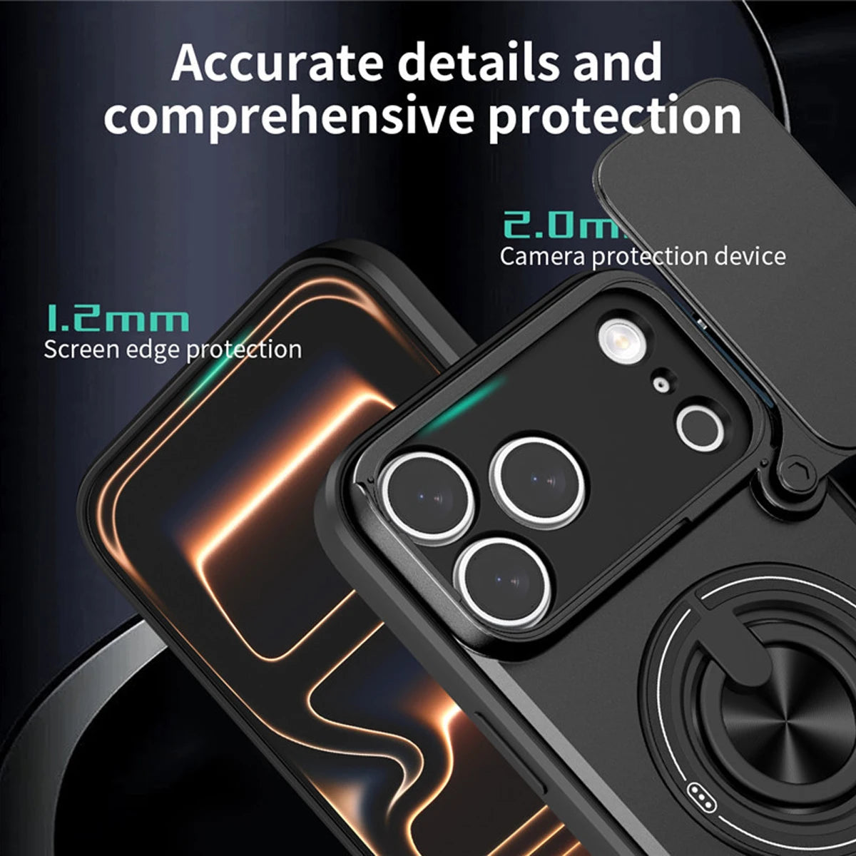 Magnetic Bracket Phone Case, Sliding Camera Lens Cover for Privacy Protection, 360° Rotatable Ring Kickstand, Anti-Slip Shockproof Full-Body Protective Case, Compatible with iPhone 18/17/16/15/14/13/12/11/Air/Pro Max/Plus