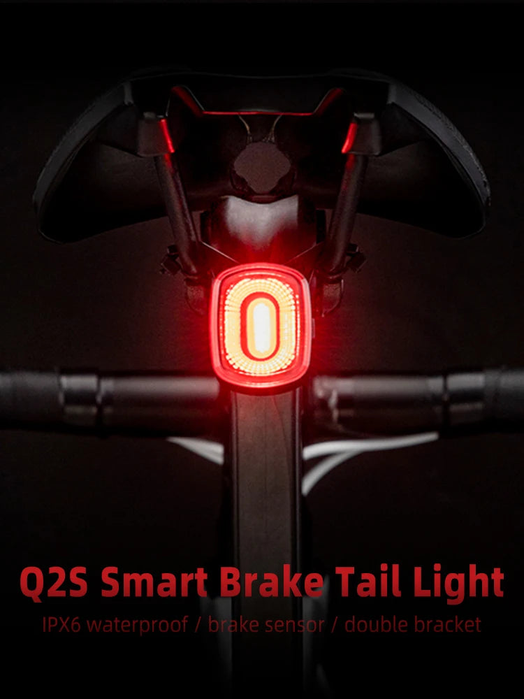 ROCKBROS Bike Light Smart Bicycle Rear Light Auto Brake Sensing IPX6 Waterproof Cycling Tail Lamp LED Type-C Charging Safety Bike Taillight
