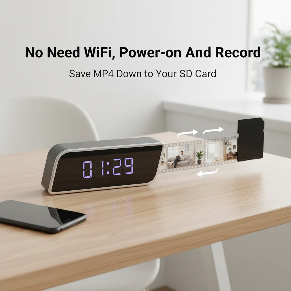 1080P HD Clock Camera Wireless WiFi Mini Recorder With Night Vision Motion Detection Real Time Remote View Multifunctional Indoor Desktop Time Display Video Cam For Home Bedroom Office Safety Monitoring
