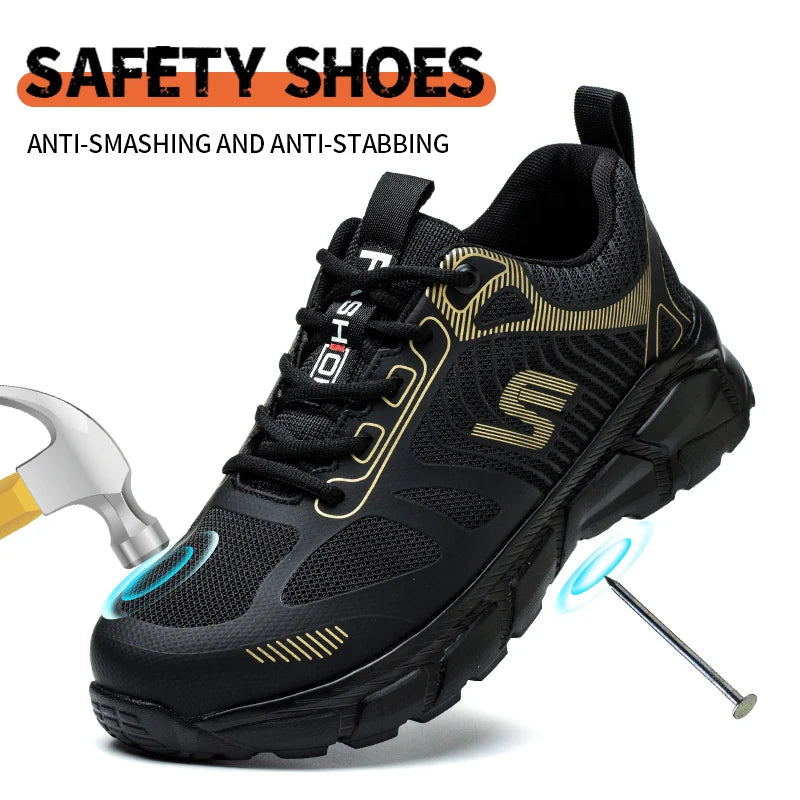 Steel Toe Safety Work Shoes for Men Women, Lightweight Breathable Non‑Slip Work Sneakers, Anti‑Smash Anti‑Puncture Protective Footwear, Wear‑Resistant Comfort Industrial Safety Boots for Warehouse Construction Factory