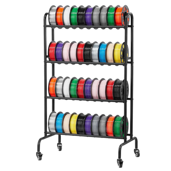 SucceBuy 4 Tier 3D Printer Filament Rolling Filament Spool Storage Rack with Wheels for Office Workshop 3D Printing Station