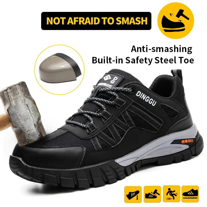 Safety Work Boots Steel Toe Anti-smash Anti-puncture Indestructible Work Shoes for Men Women, Lightweight Breathable Non-slip Wear Resistant Rubber Sole Industrial Construction Protective Footwear, Shock Absorbing Comfort Ins
