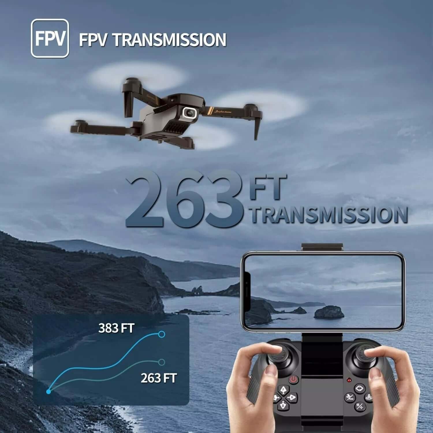 4DRC V4 Foldable 4K/1080P Camera Drone with 2 Batteries | Remote-Control Quadcopter